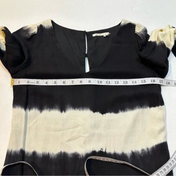 Anthropologie Floreat Ink Wash Tie Dye Dress V-Neck 3/4 Sleeve Black, Size 2 - Picture 14 of 15